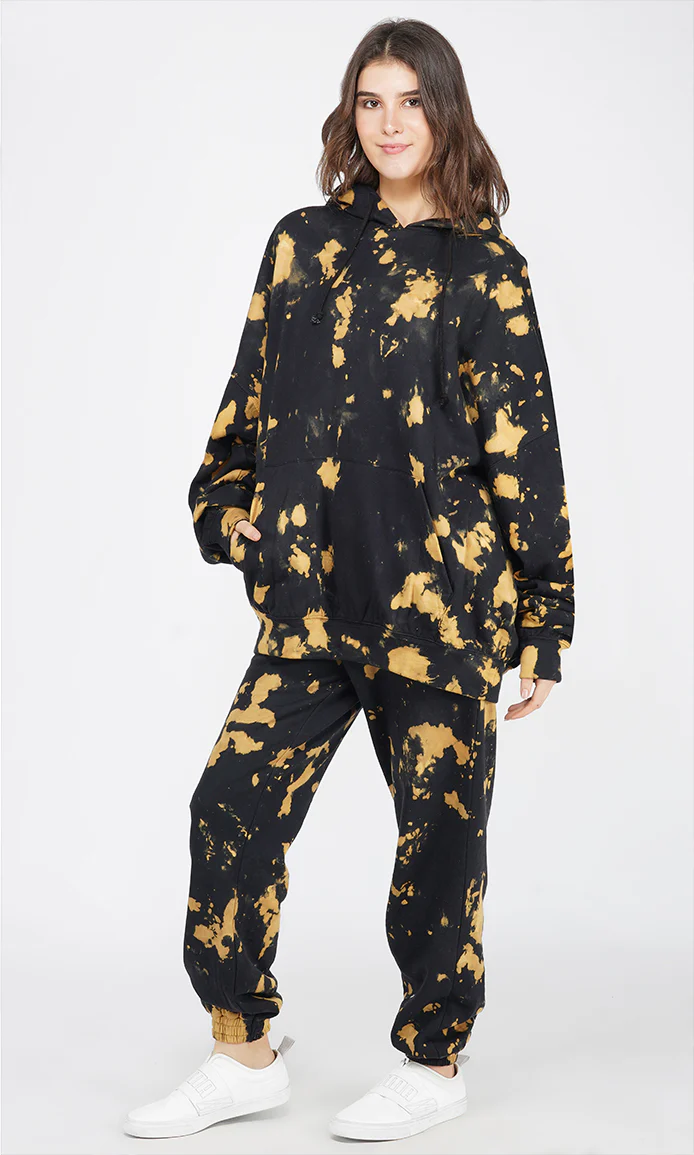 Black-Mustard Tie & Dye Over-sized Hoodie - Image 4