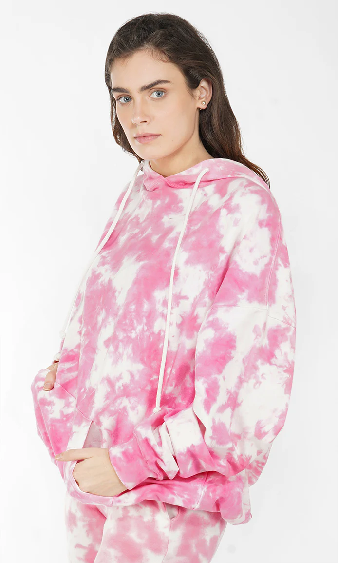 Pink-White Tie & Dye Over-sized Hoodie - Image 3