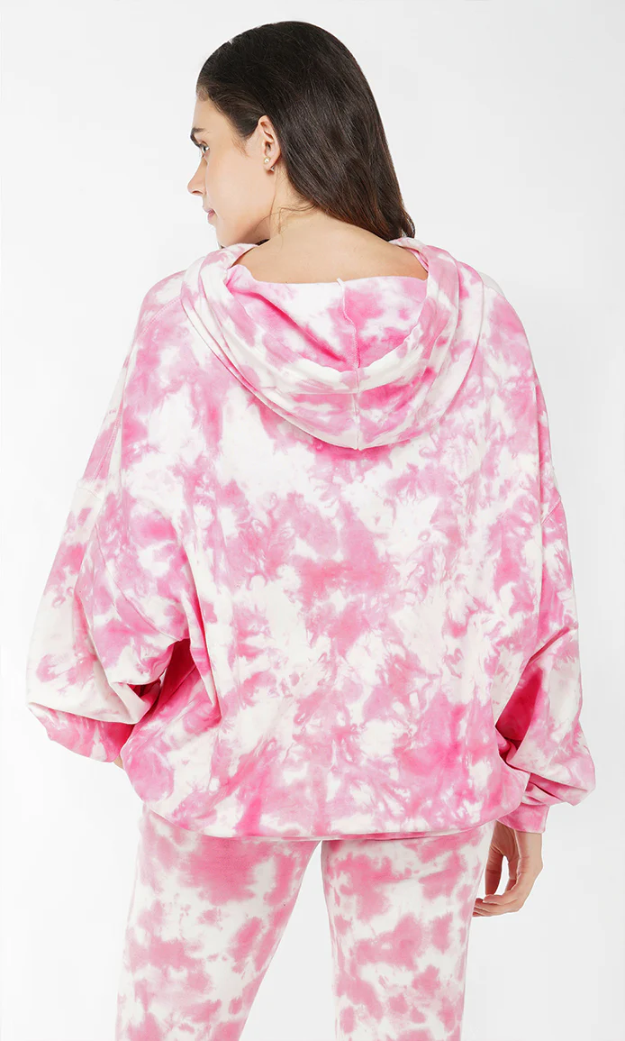 Pink-White Tie & Dye Over-sized Hoodie - Image 5