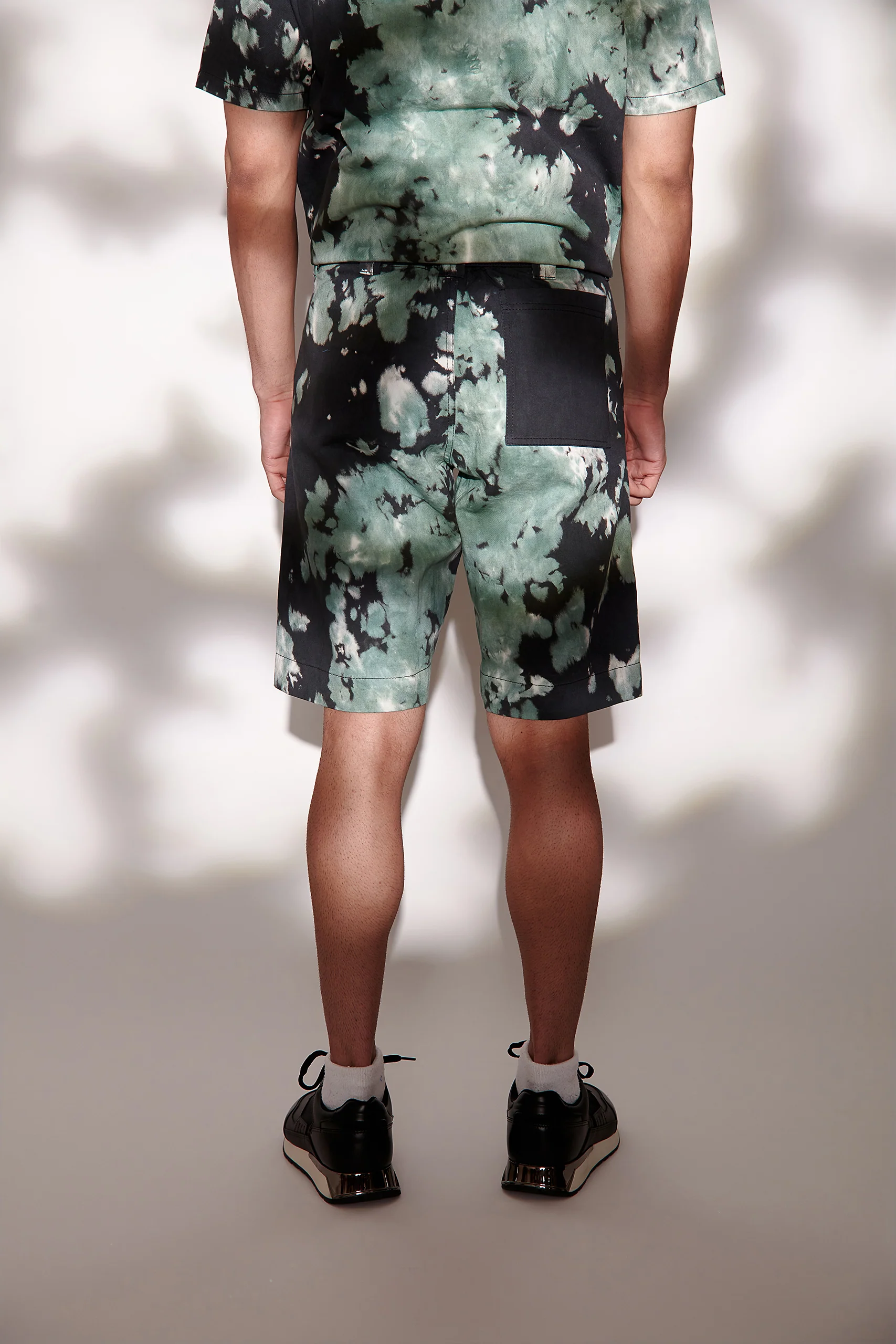 Green Tie & Dye Twill Shorts for Men - Image 4