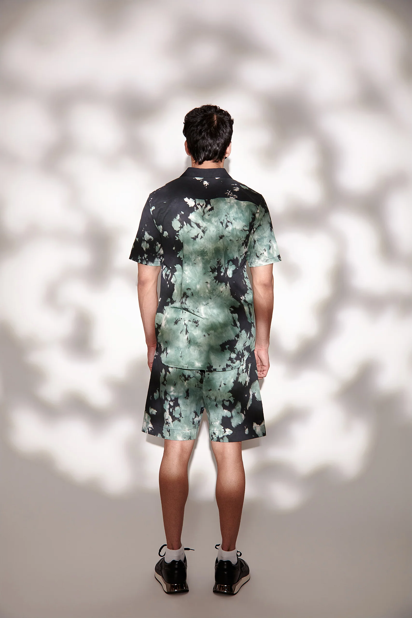 Green Tie & Dye Twill Shorts for Men - Image 5