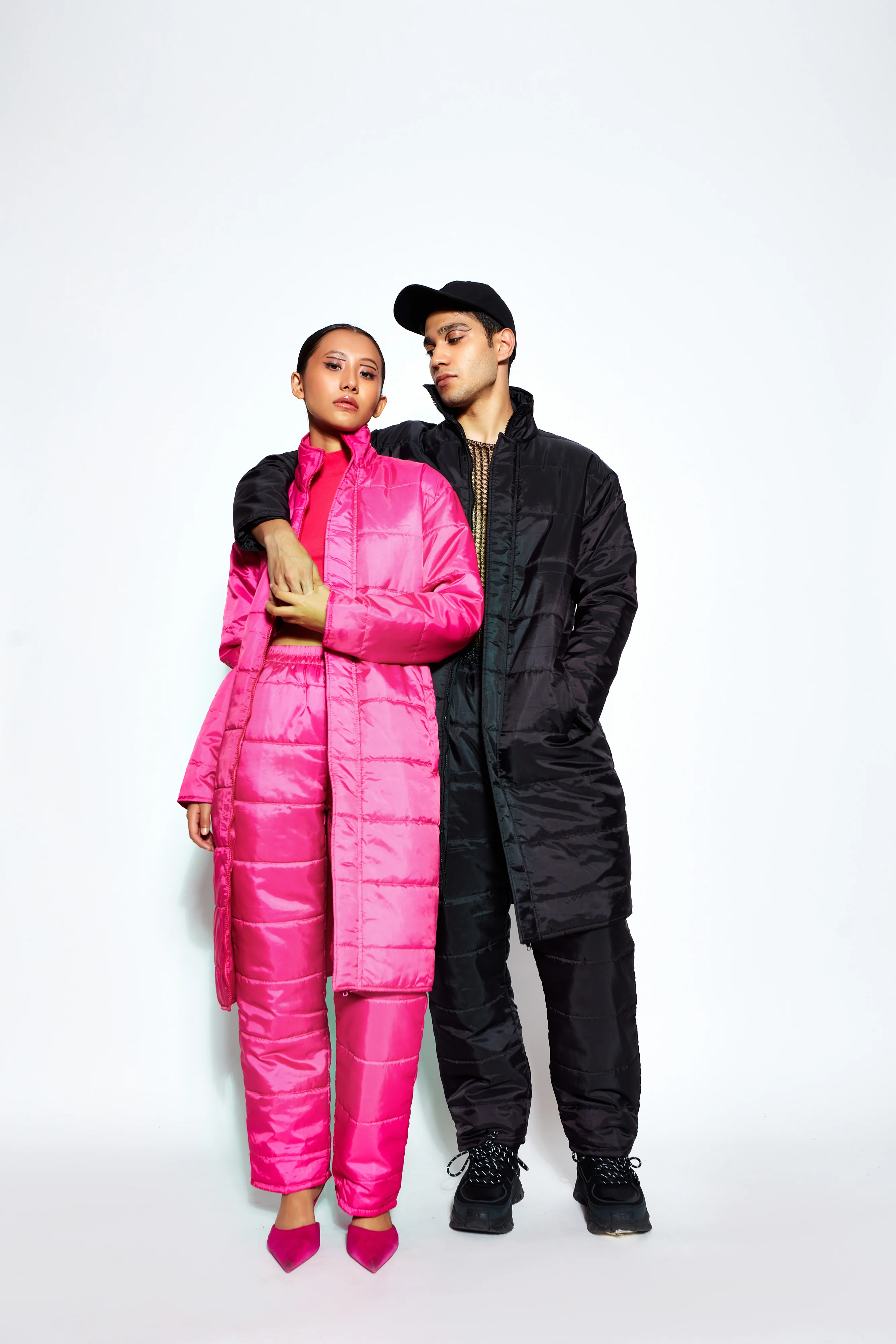 Unisex Long Puffer Jacket - Black - Image 2