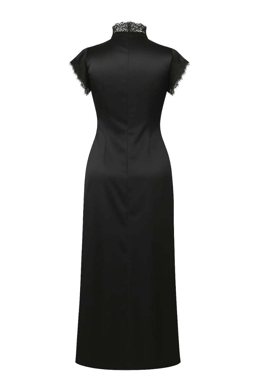 Vintage Black Lace High Neck Maxi Dress - Image 3