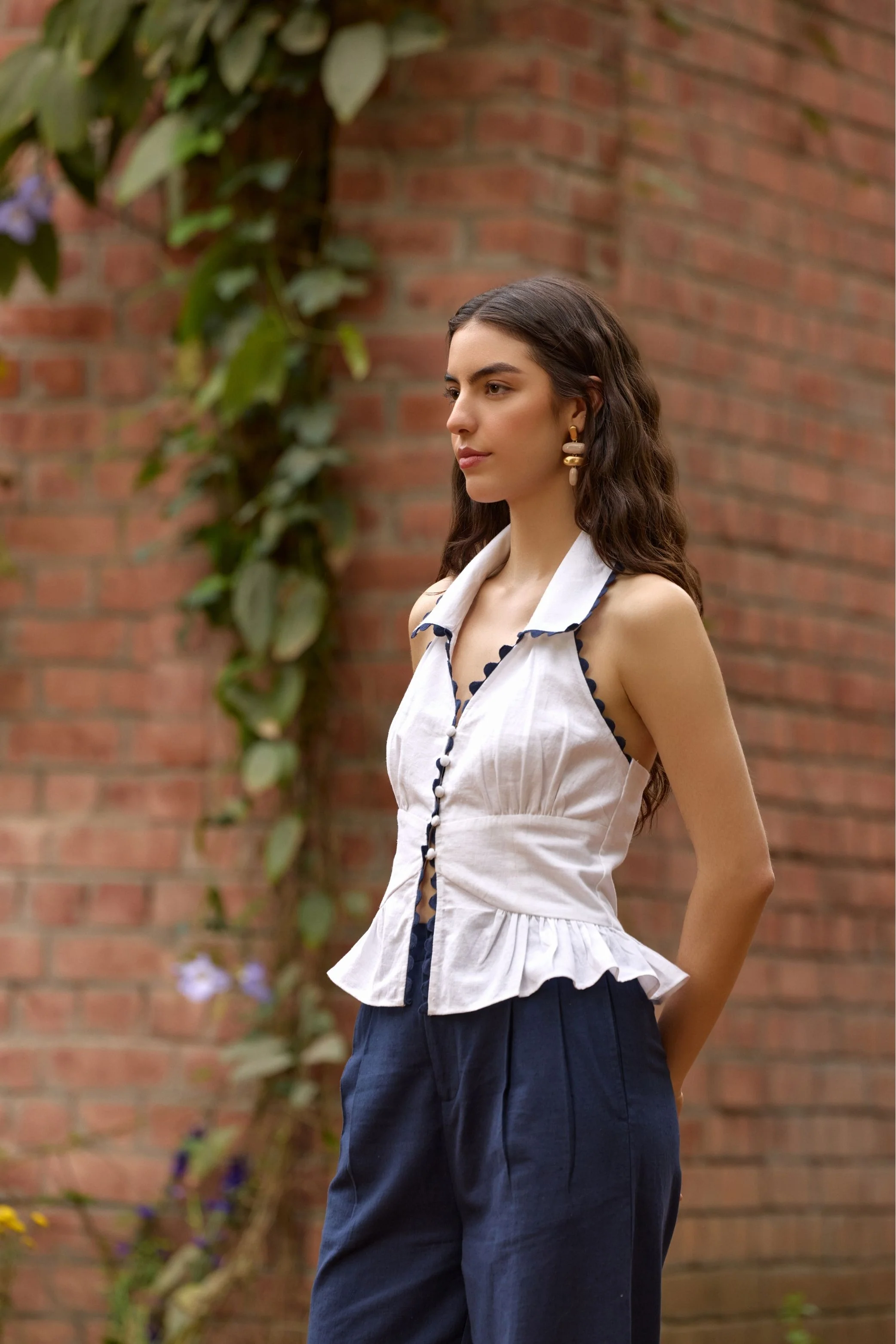 White Collared Peplum Top - Image 4
