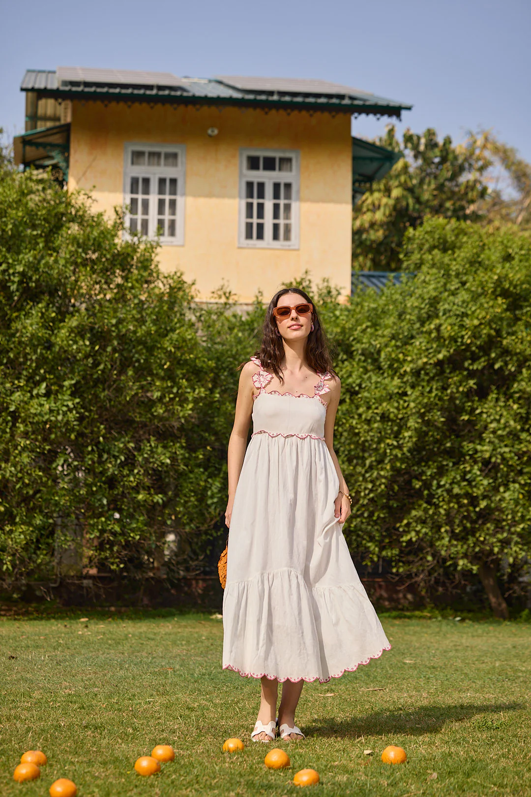 White Embroidered Floral Strap Midi Dress - Image 3