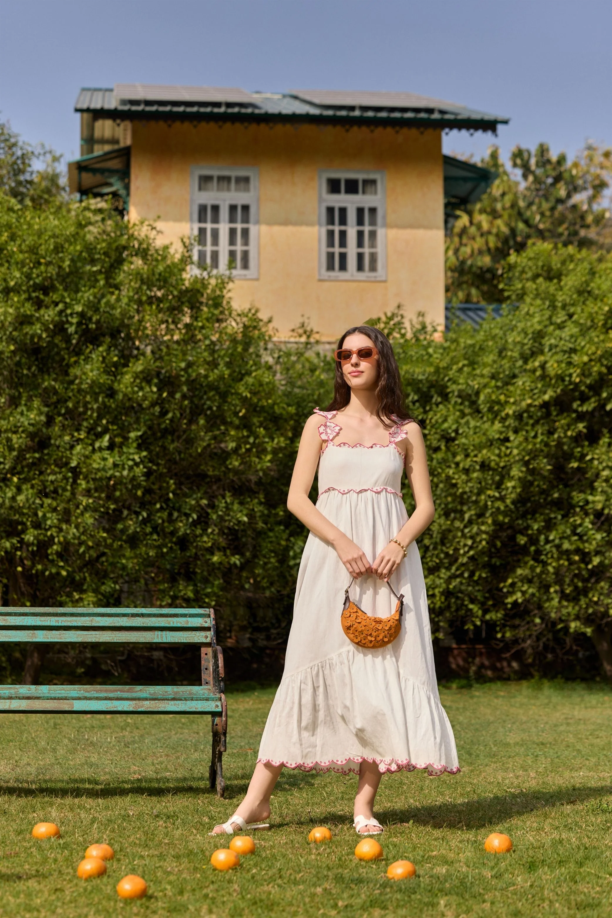 White Embroidered Floral Strap Midi Dress - Image 4