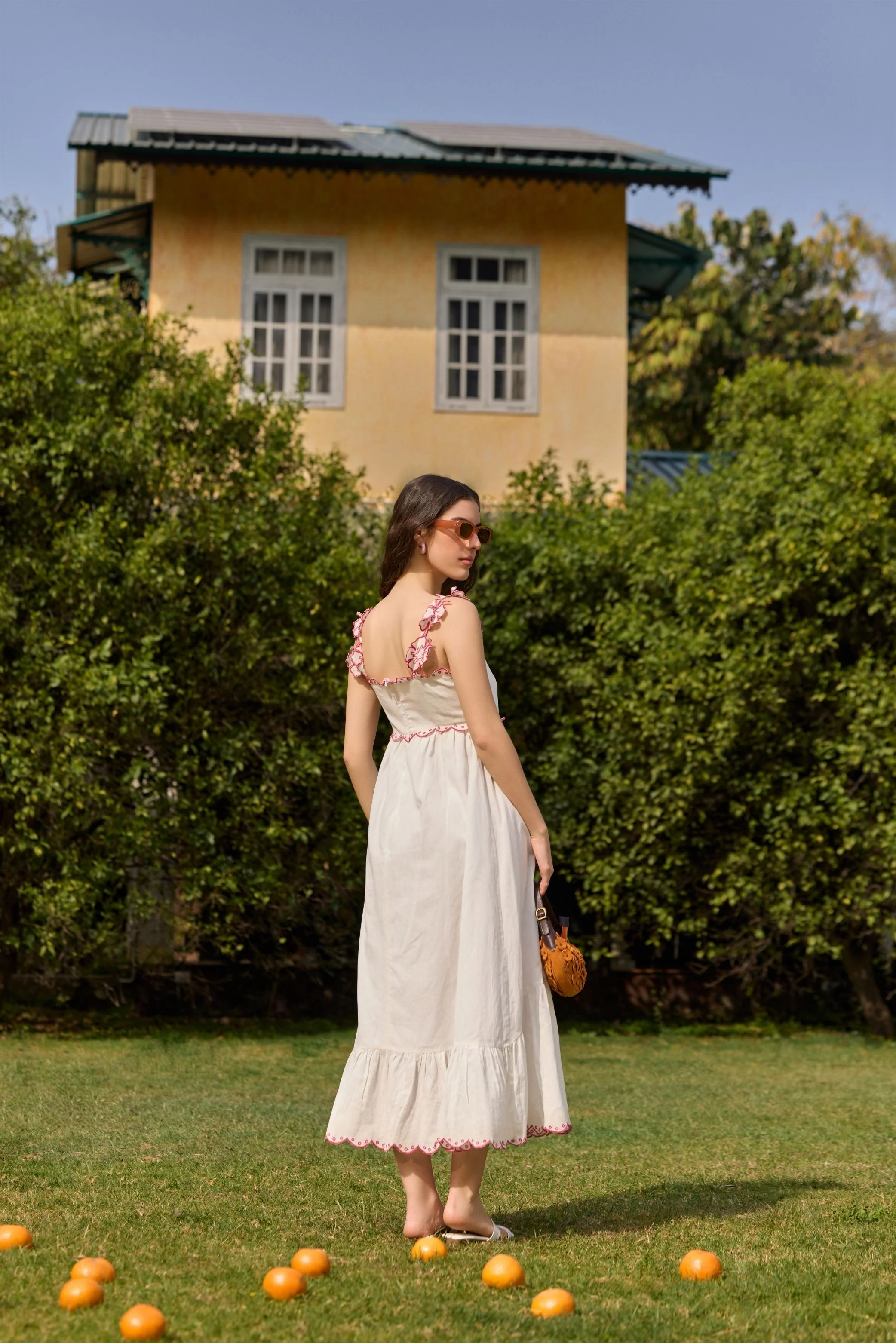 White Embroidered Floral Strap Midi Dress - Image 5
