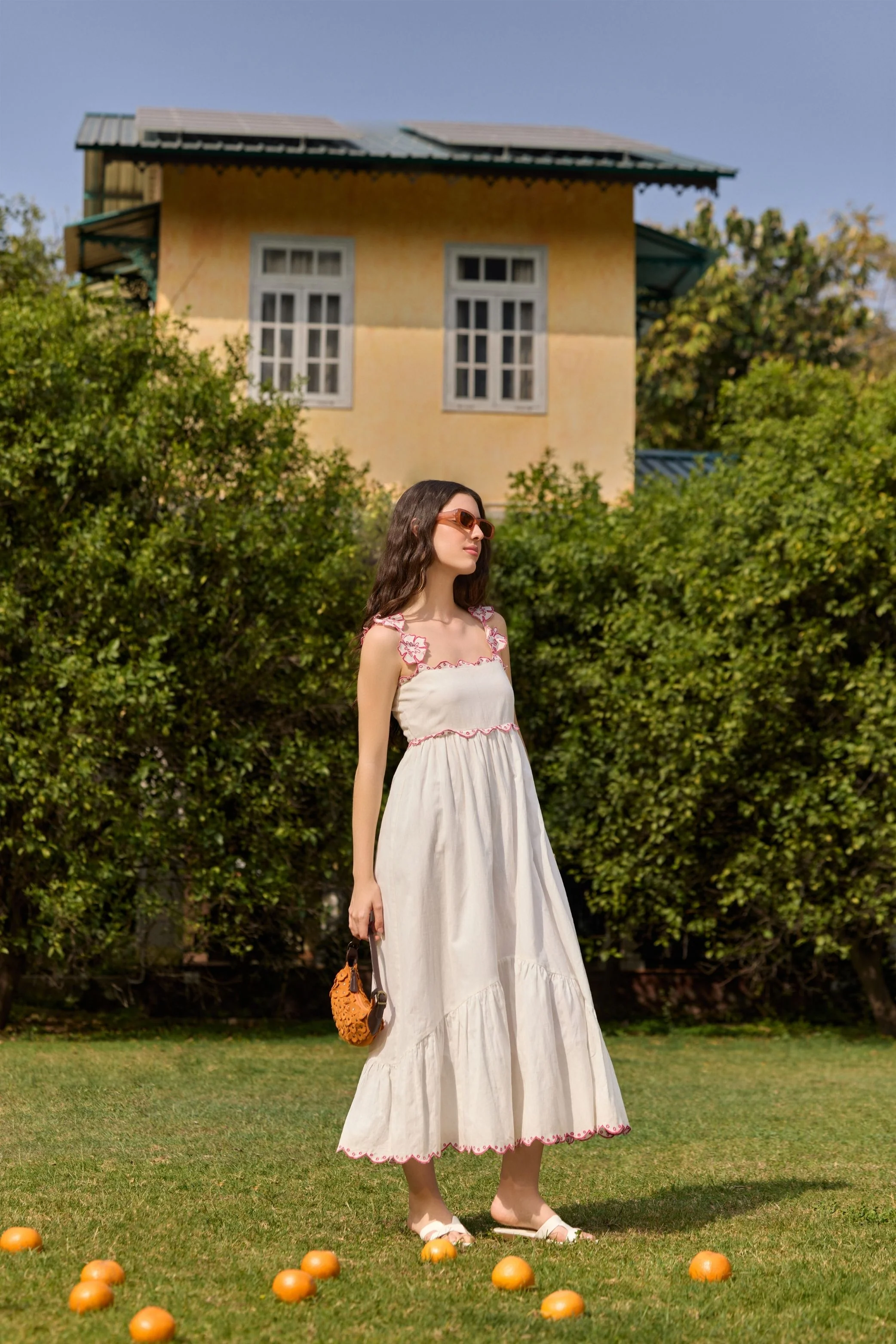 White Embroidered Floral Strap Midi Dress - Image 6