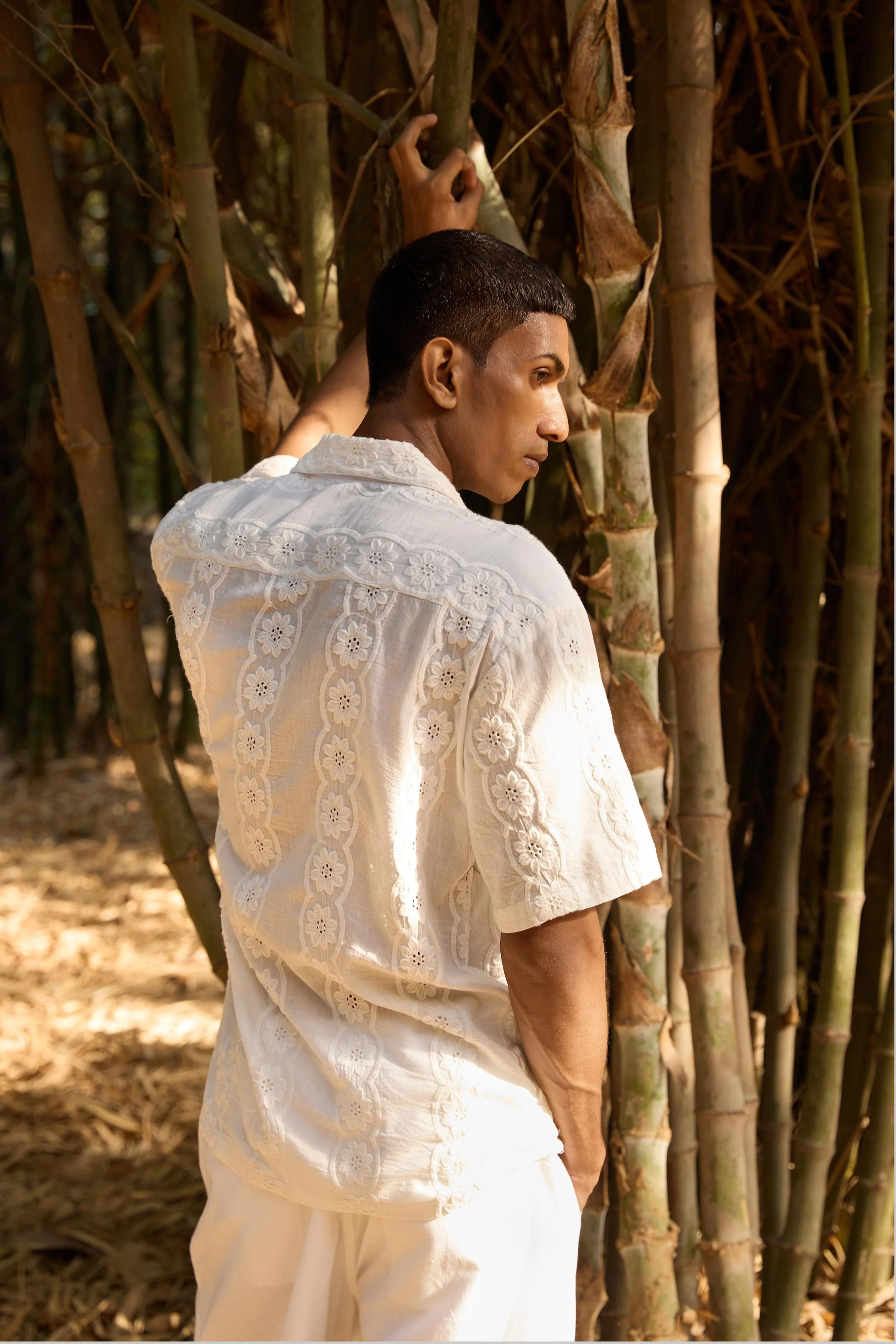 White Floral Stripes Embroidered Shirt - Image 2