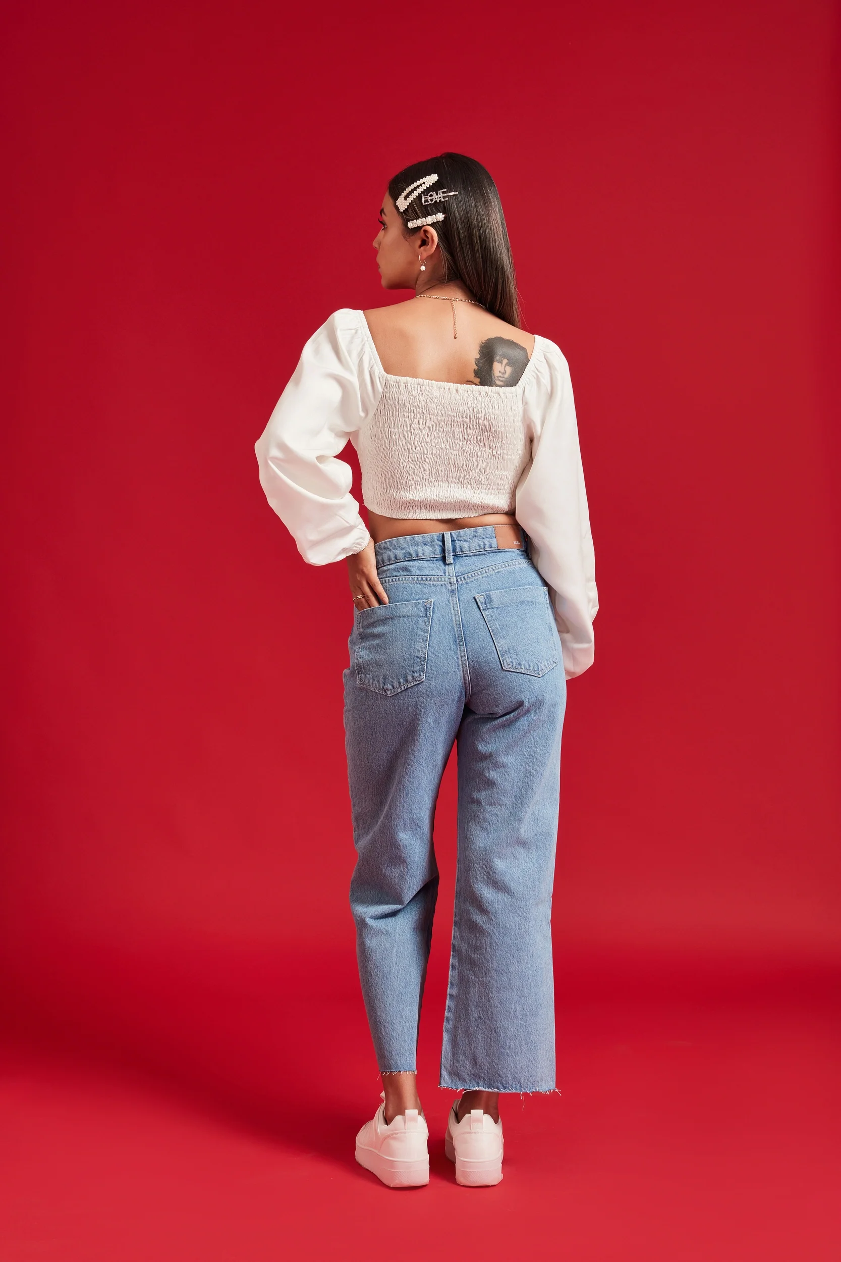 White Full Sleeves Hook & Eye Top - Image 4
