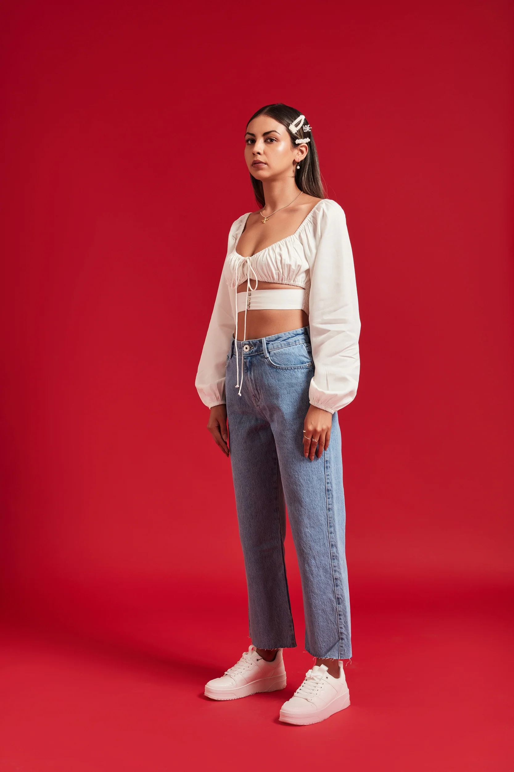 White Full Sleeves Hook & Eye Top - Image 5