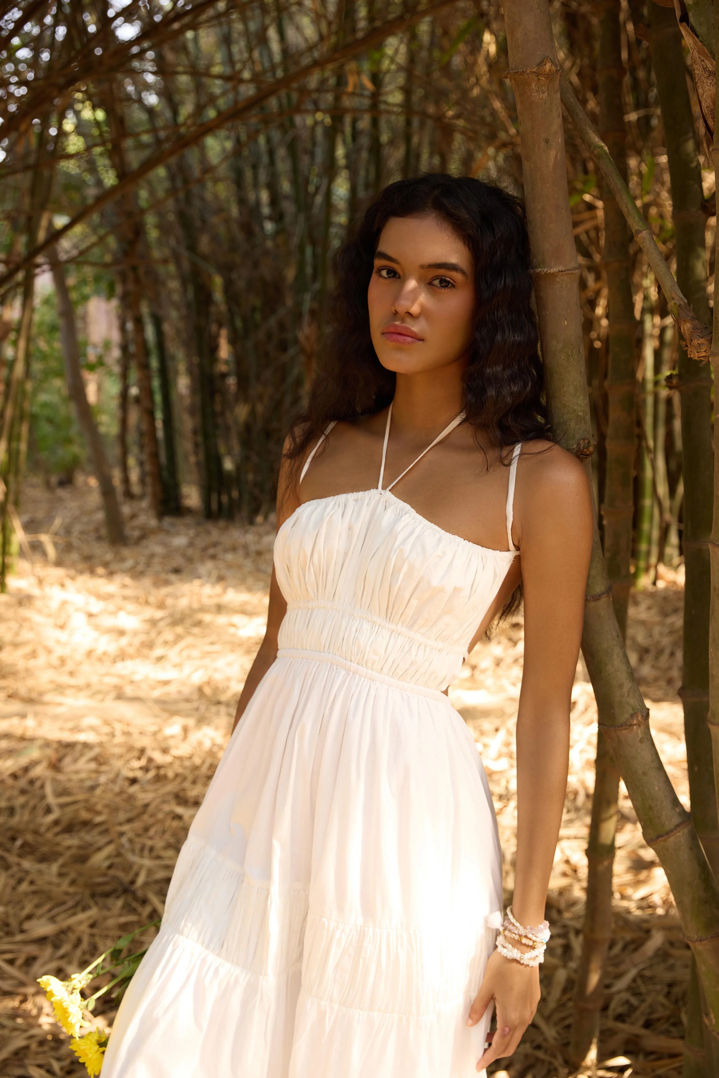 White Gathered Maxi Dress - Image 3