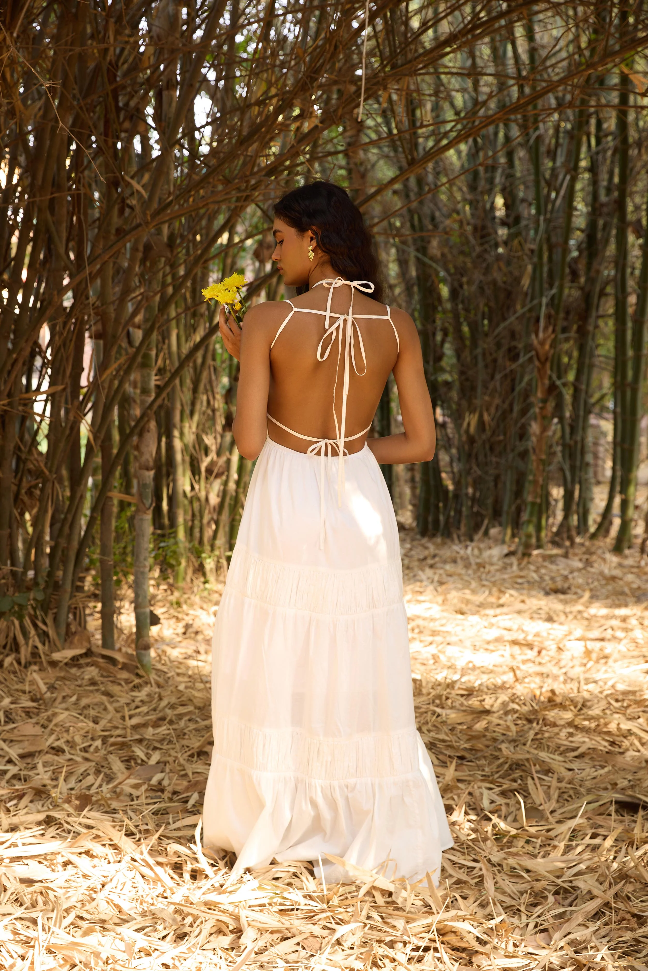 White Gathered Maxi Dress - Image 5