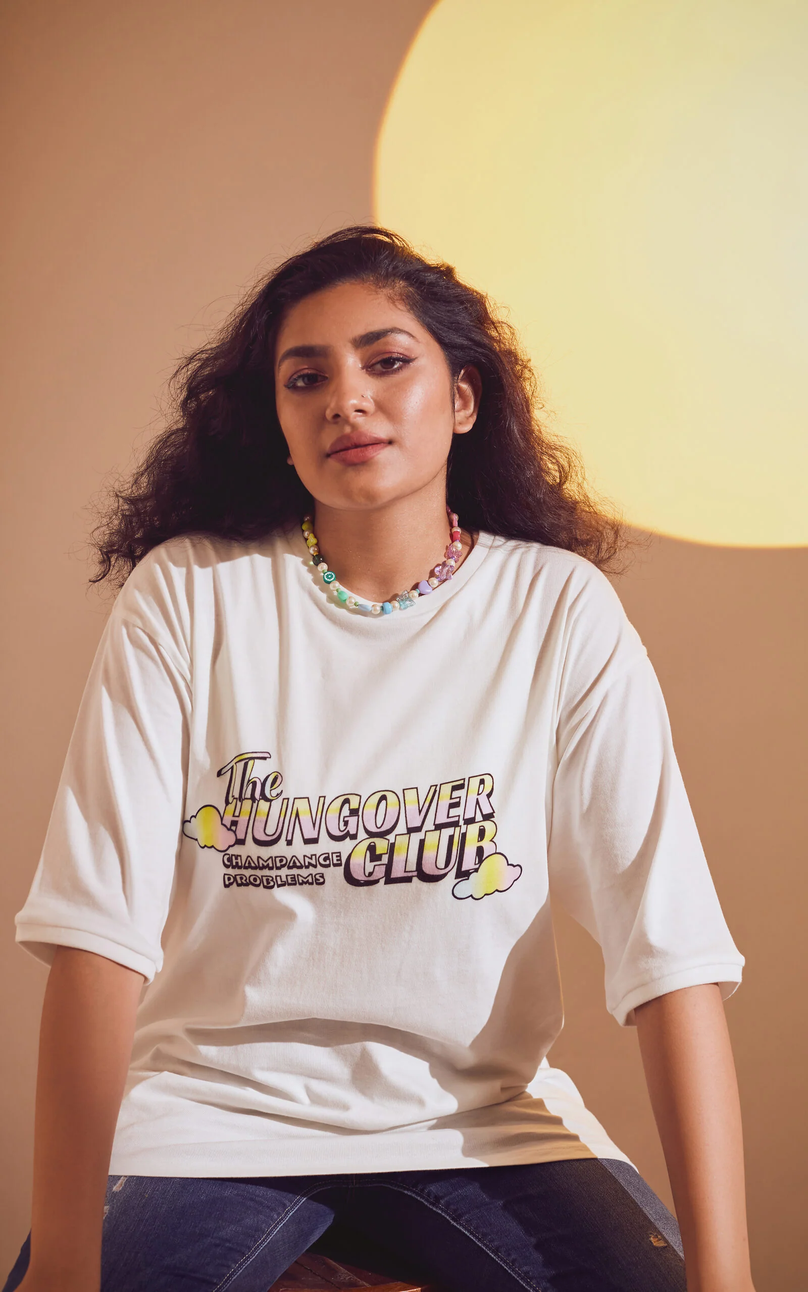 White Oversized Printed Round Neck T-Shirt (The hungover club) - Image 3