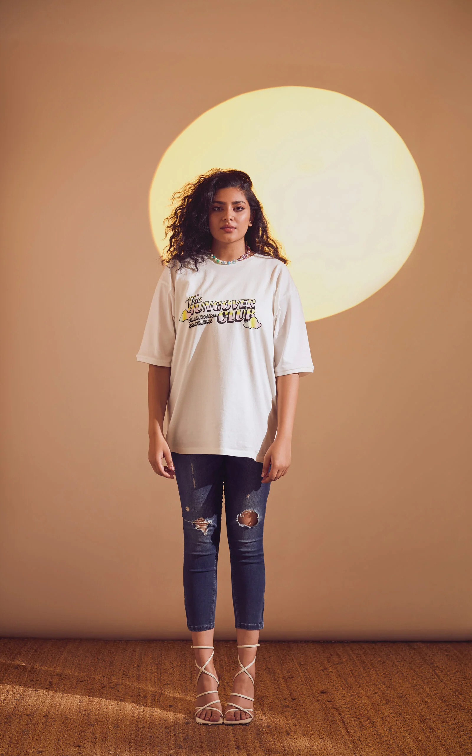 White Oversized Printed Round Neck T-Shirt (The hungover club) - Image 4