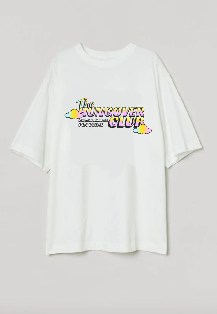 White Oversized Printed Round Neck T-Shirt (The hungover club) - Image 6