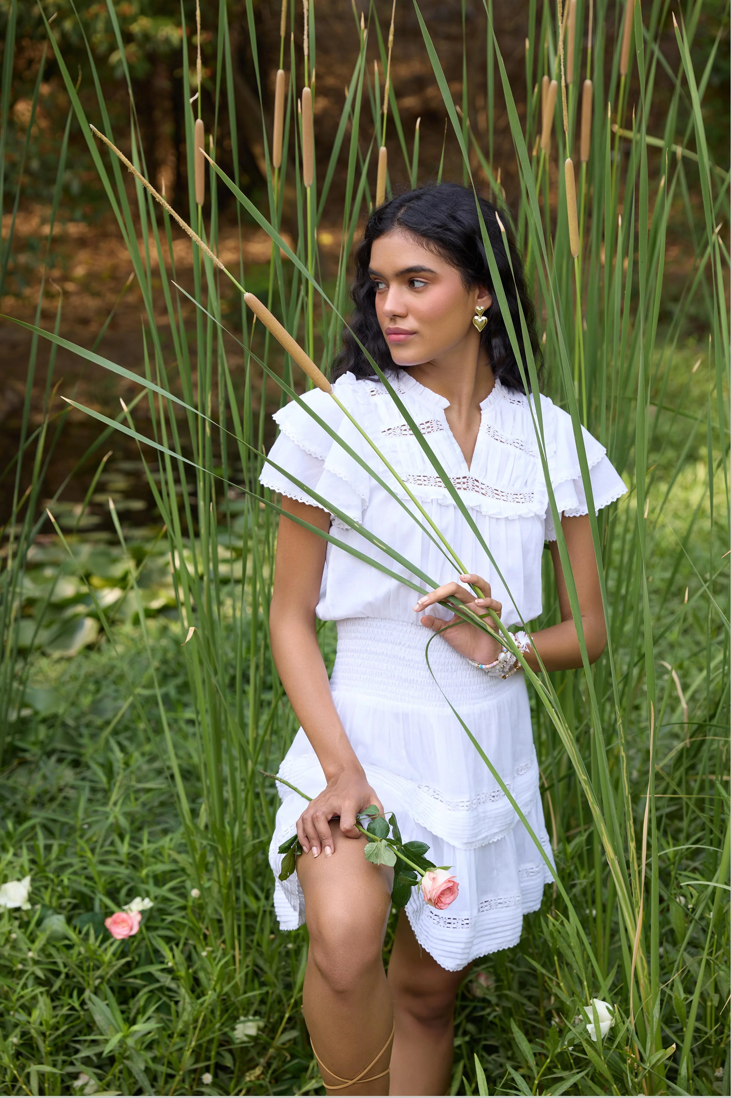 White Smocked-Waist Mini Dress - Image 3