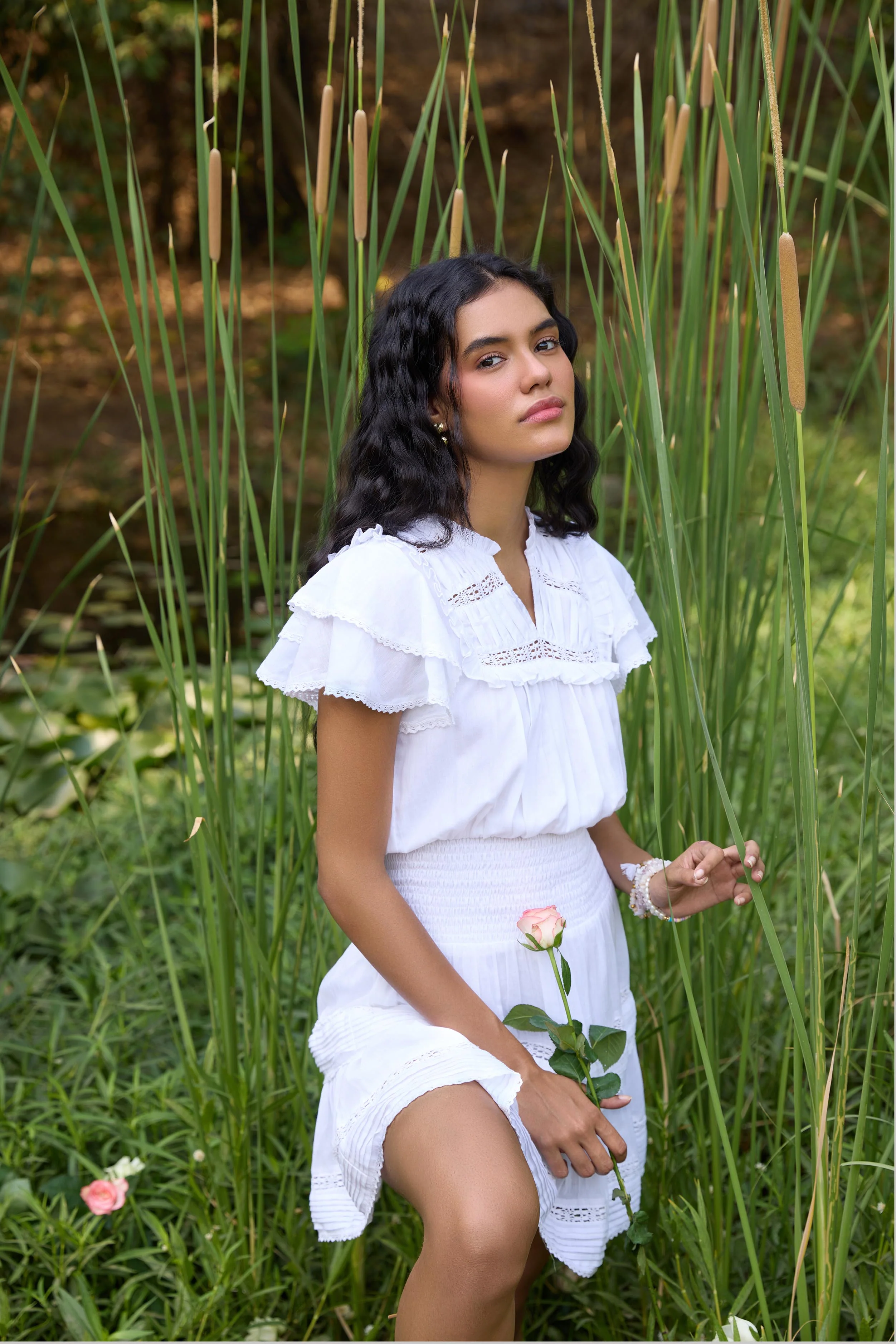 White Smocked-Waist Mini Dress - Image 4