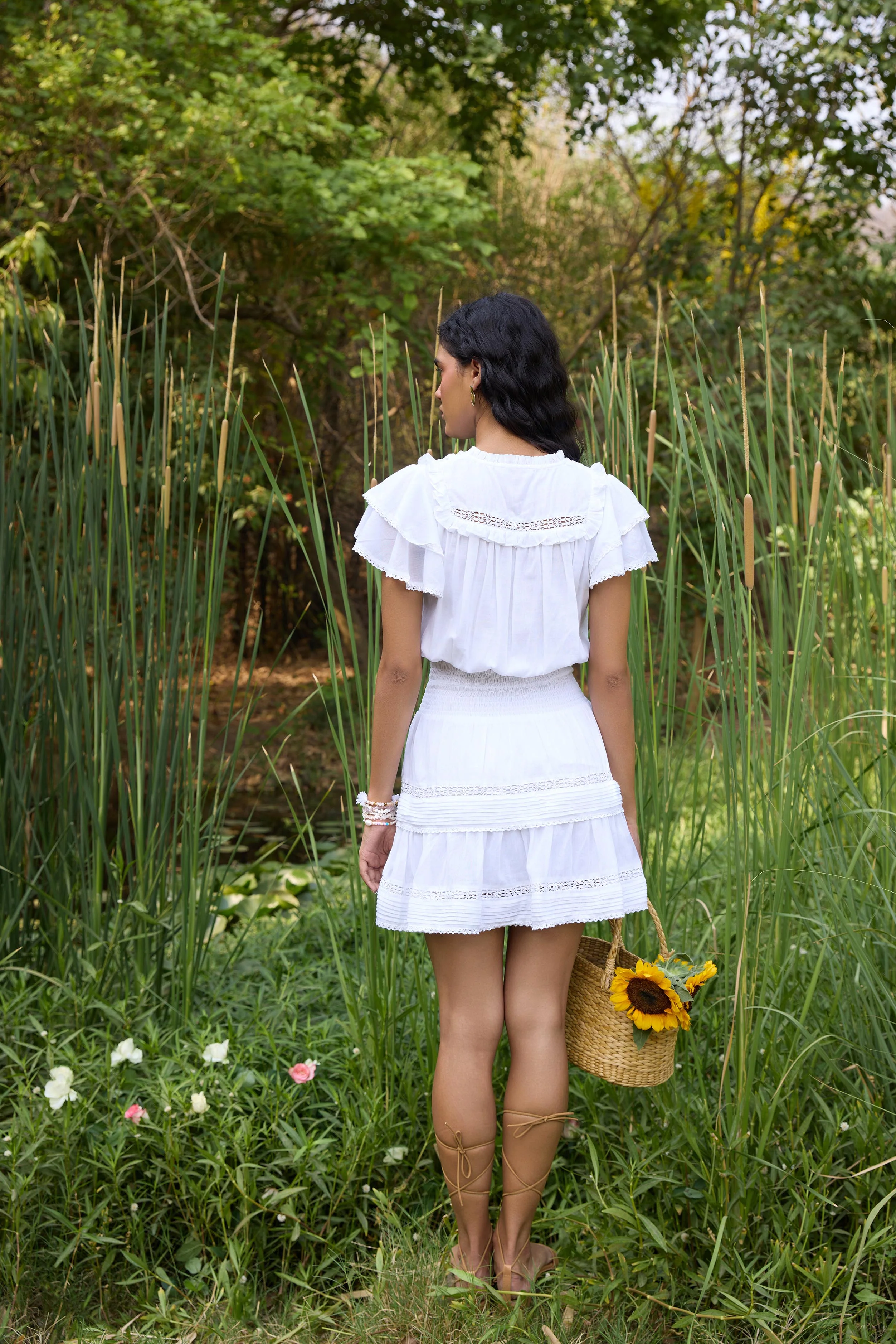 White Smocked-Waist Mini Dress - Image 5