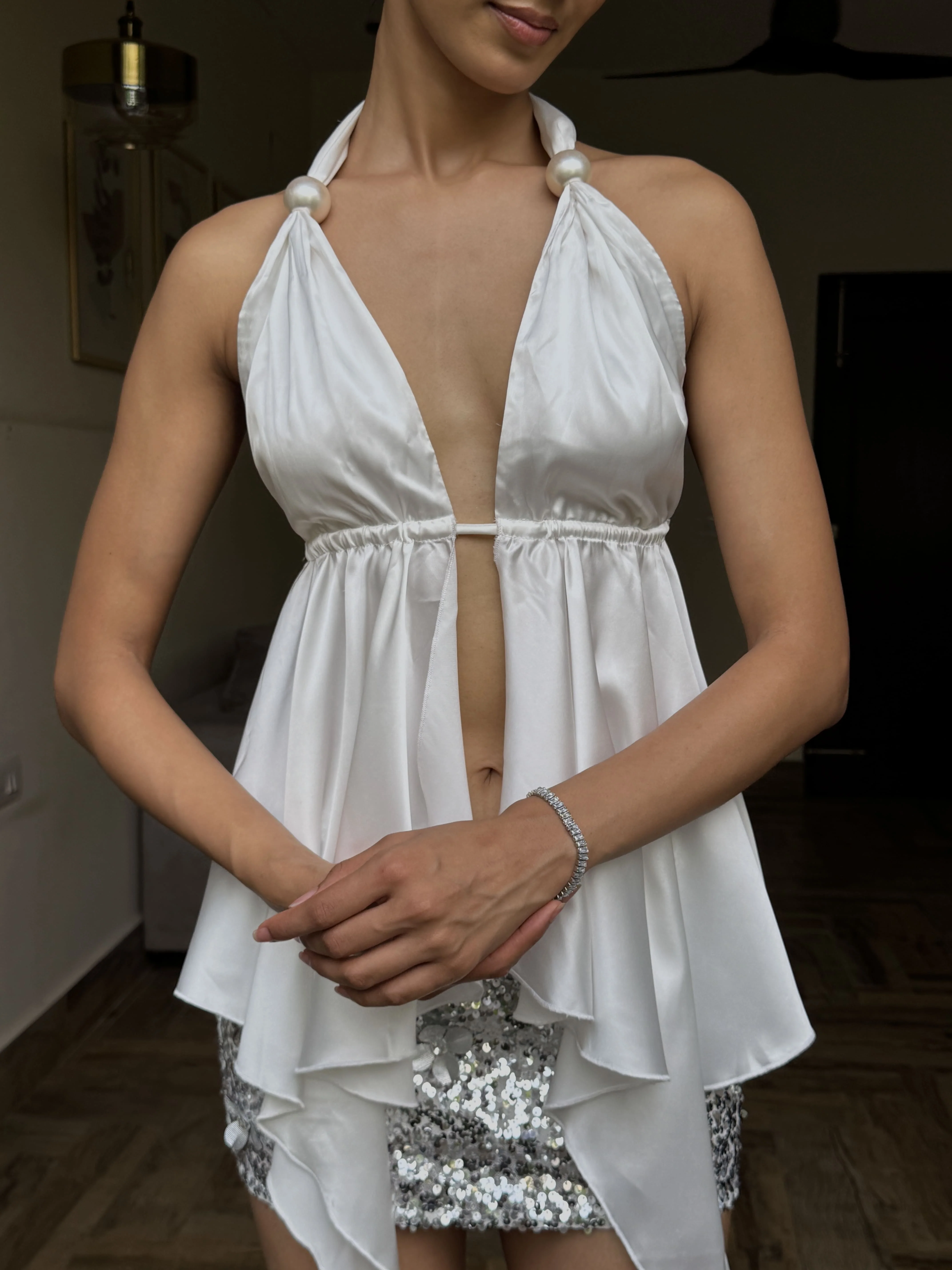 White Tie Up Flowy Top - Image 6
