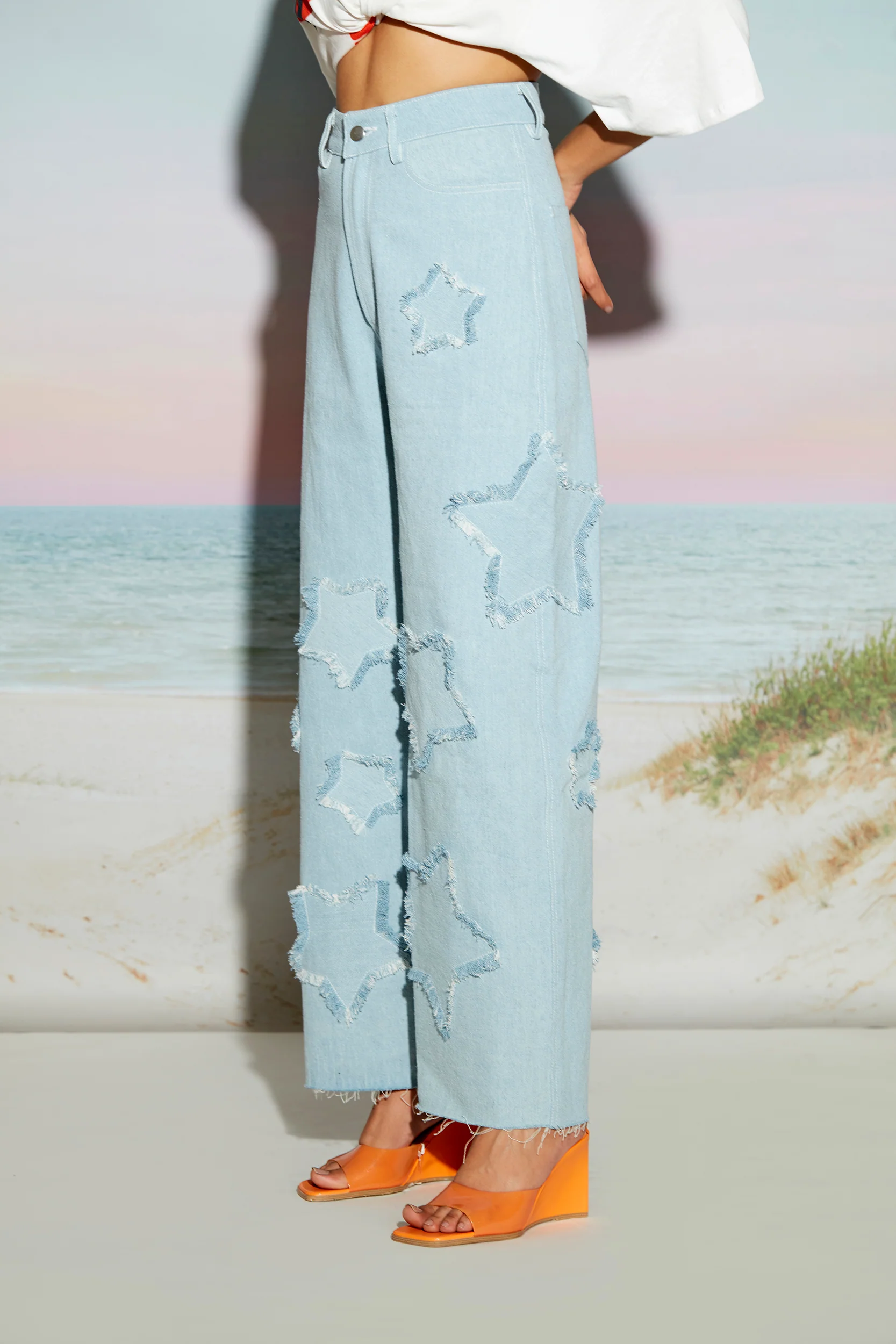 Wide Leg Denim Jeans with Star Patch - Image 4