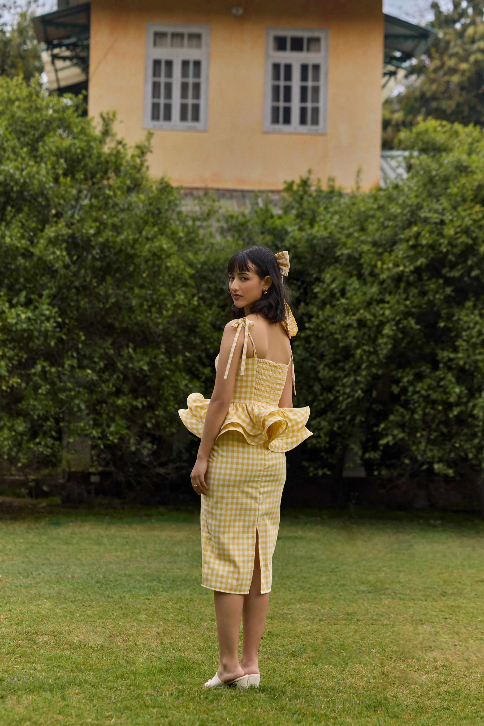 Yellow Gingham Midi Skirt - Image 2