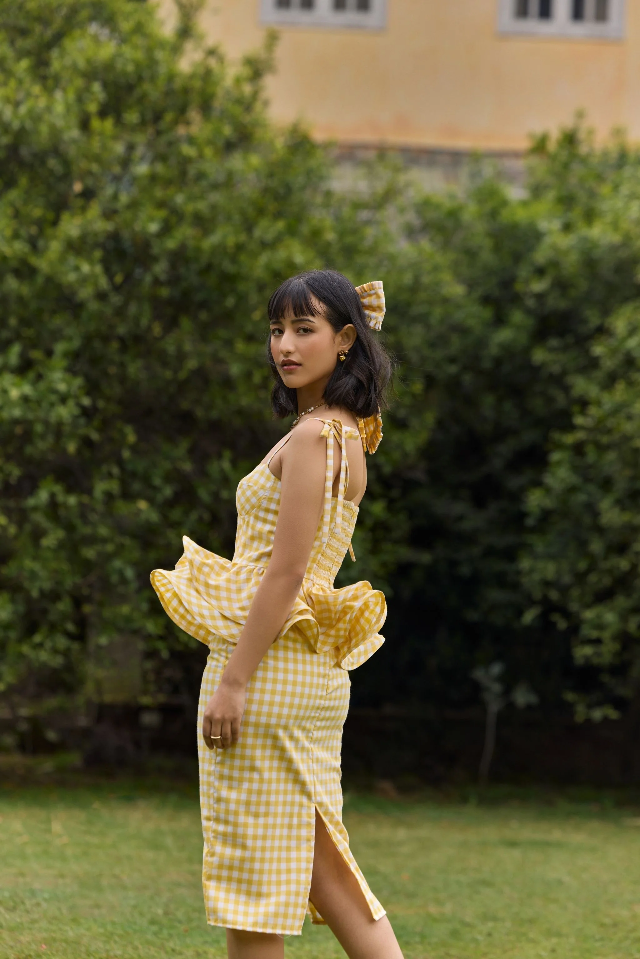 Yellow Gingham Midi Skirt - Image 3