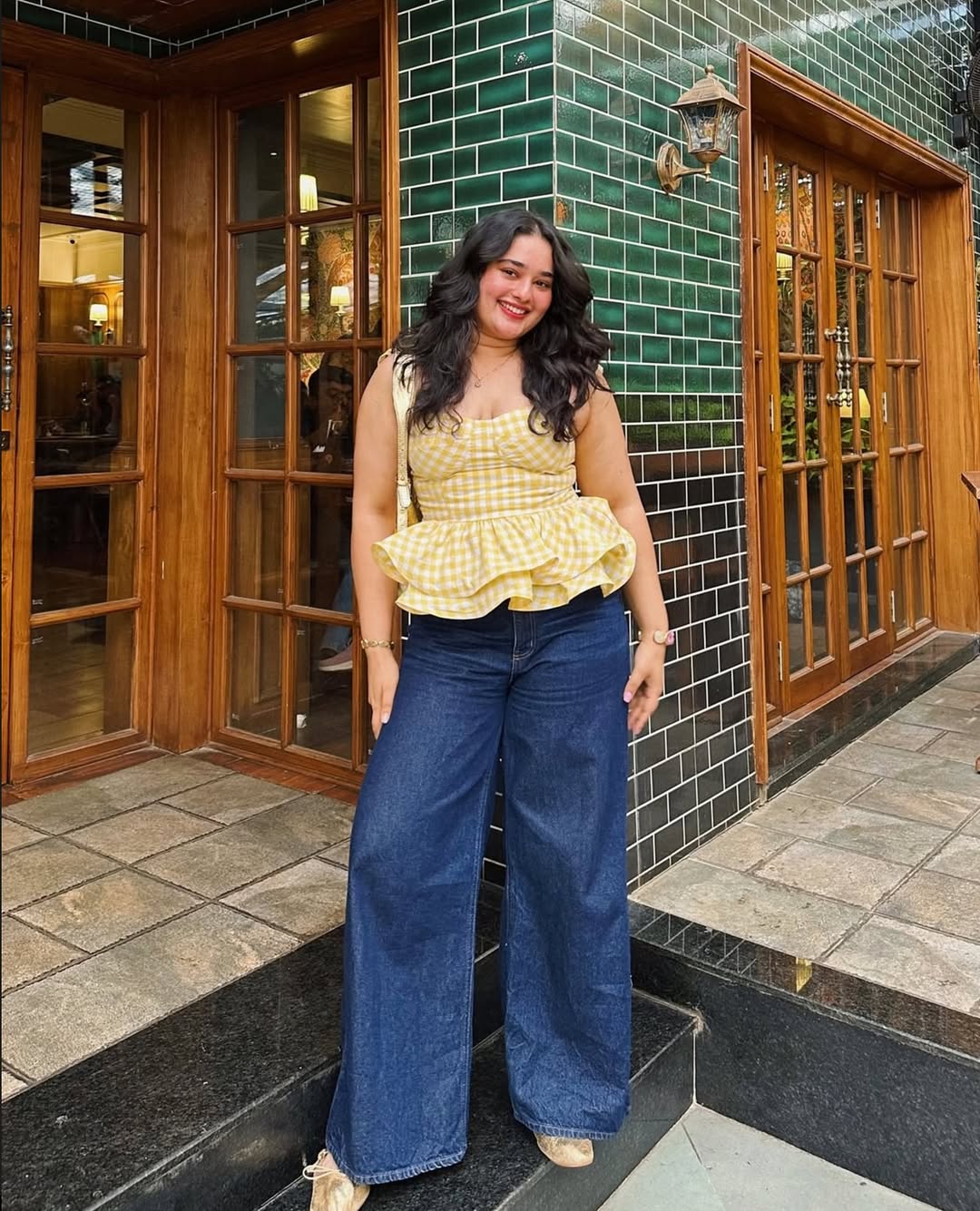 Yellow Gingham Peplum Top - Image 4