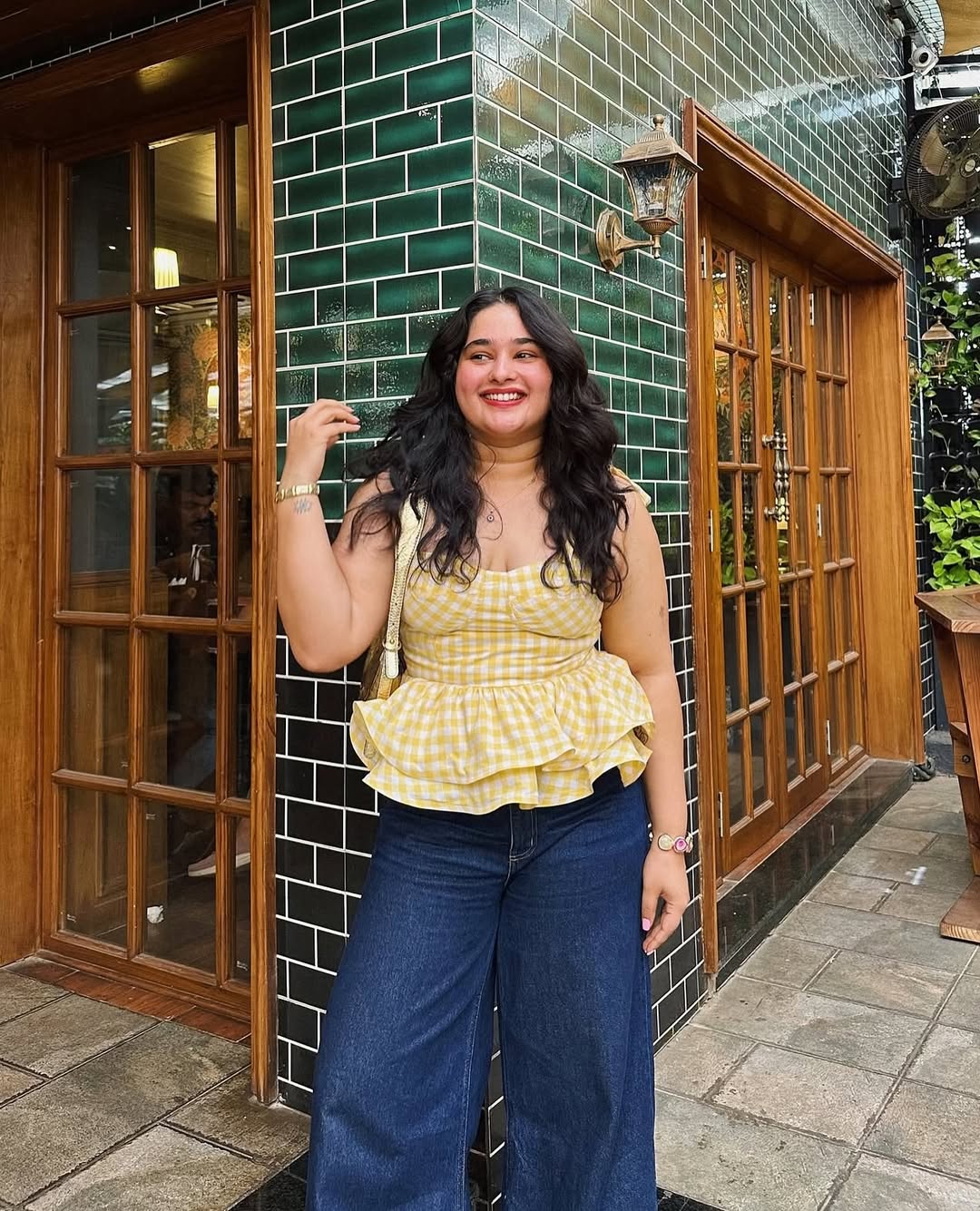 Yellow Gingham Peplum Top - Image 6