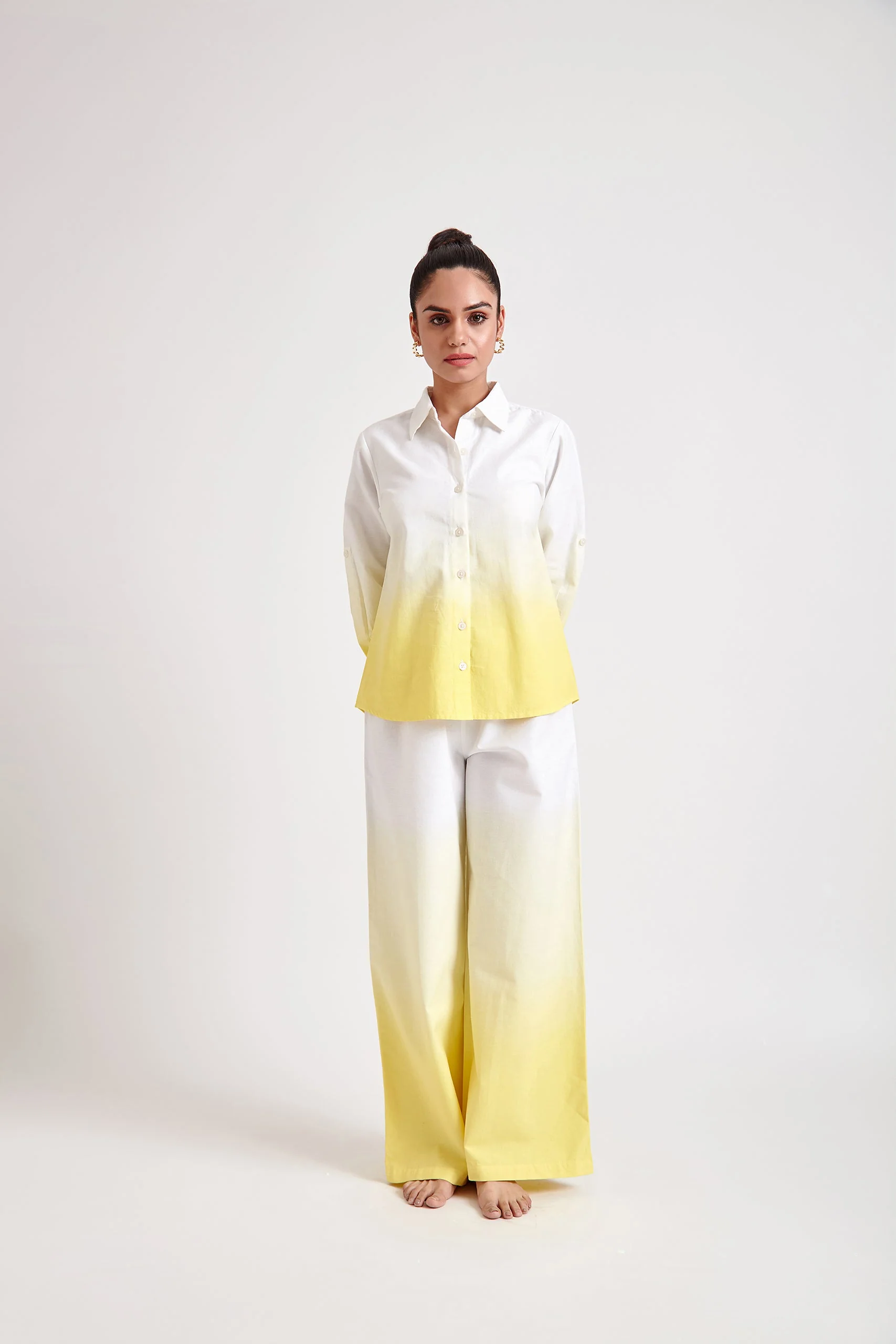 Yellow Ombre oversized Shirt and Trouser Set - Image 3